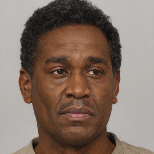 Neutral black adult male with short  brown hair and brown eyes