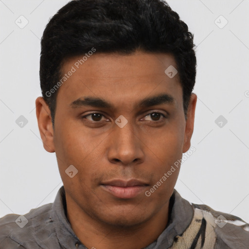 Neutral asian young-adult male with short  black hair and brown eyes