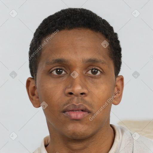 Neutral black young-adult male with short  brown hair and brown eyes