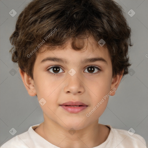 Joyful white child male with short  brown hair and brown eyes