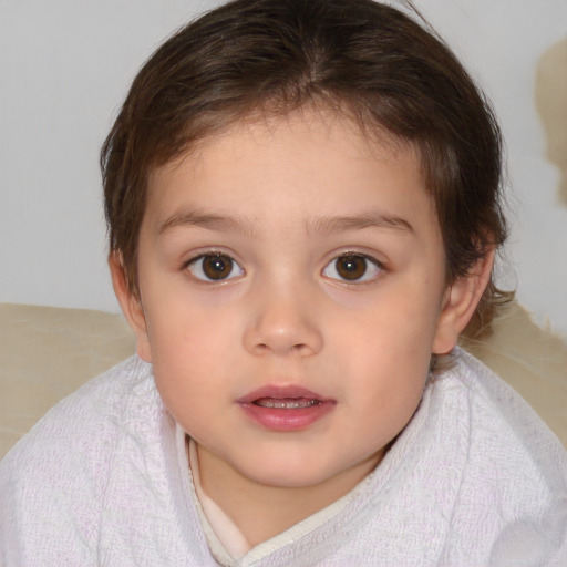 Neutral white child female with short  brown hair and brown eyes