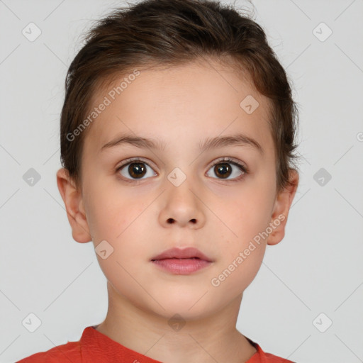 Neutral white child female with short  brown hair and brown eyes