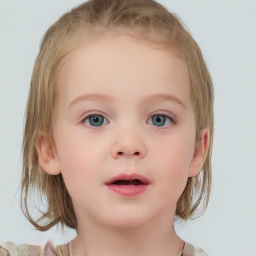 Neutral white child female with medium  brown hair and blue eyes