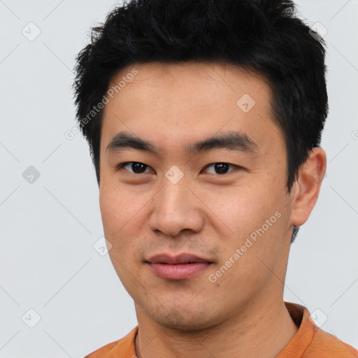 Neutral asian young-adult male with short  black hair and brown eyes