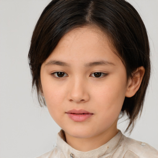 Neutral asian young-adult female with medium  brown hair and brown eyes