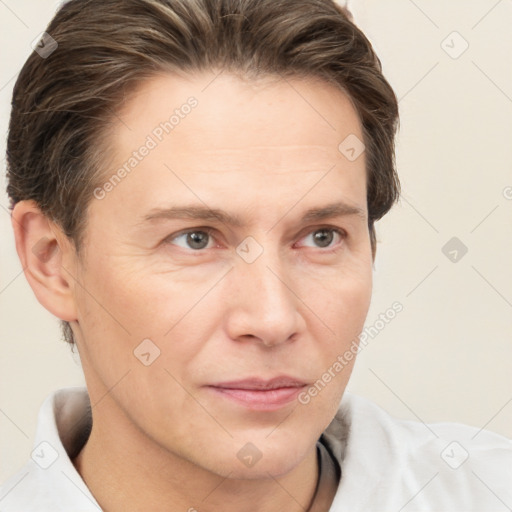 Neutral white adult male with short  brown hair and brown eyes