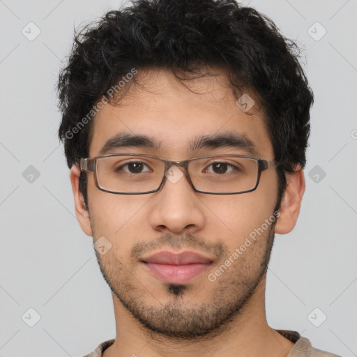 Neutral latino young-adult male with short  brown hair and brown eyes