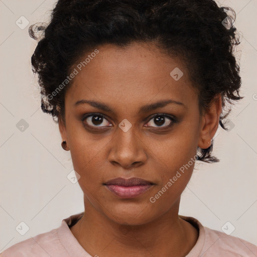 Neutral black young-adult female with short  brown hair and brown eyes