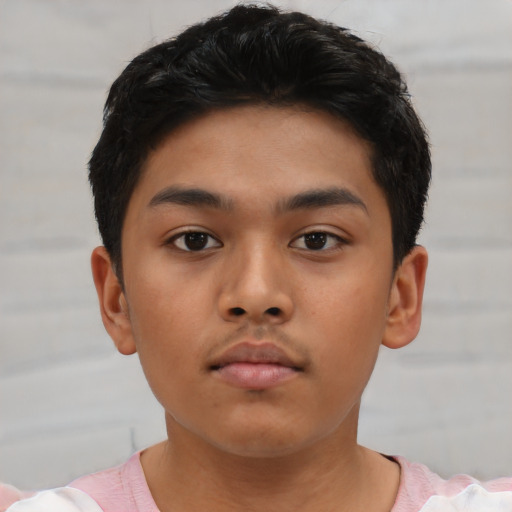 Neutral asian young-adult male with short  brown hair and brown eyes