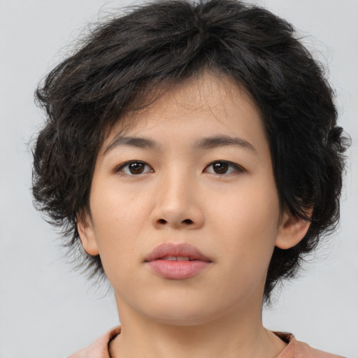 Neutral asian young-adult female with medium  brown hair and brown eyes