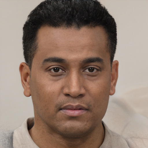 Neutral latino young-adult male with short  brown hair and brown eyes