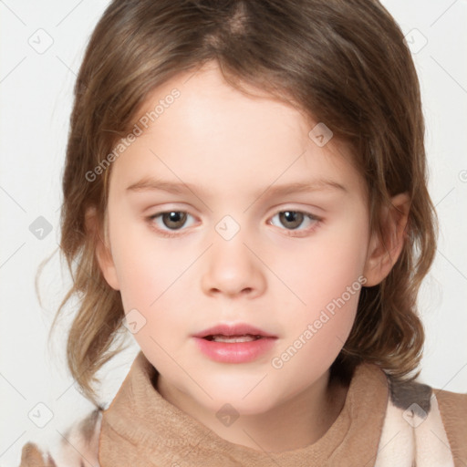 Neutral white child female with medium  brown hair and brown eyes