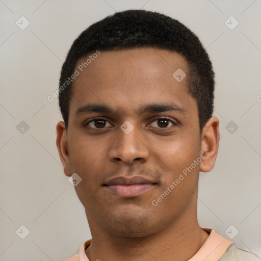 Neutral black young-adult male with short  brown hair and brown eyes