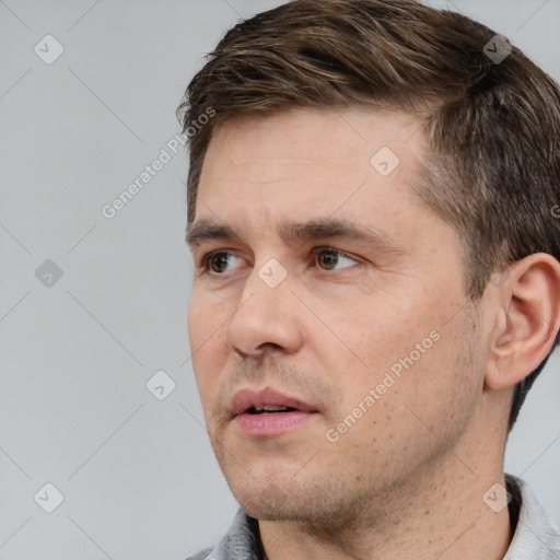 Neutral white adult male with short  brown hair and brown eyes