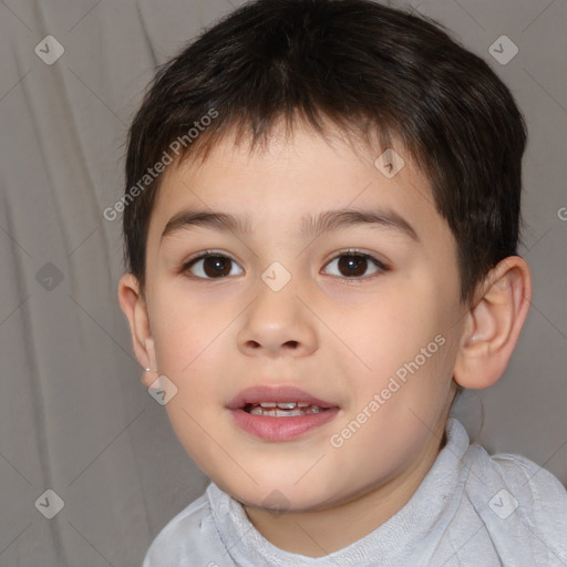 Joyful white child male with short  brown hair and brown eyes