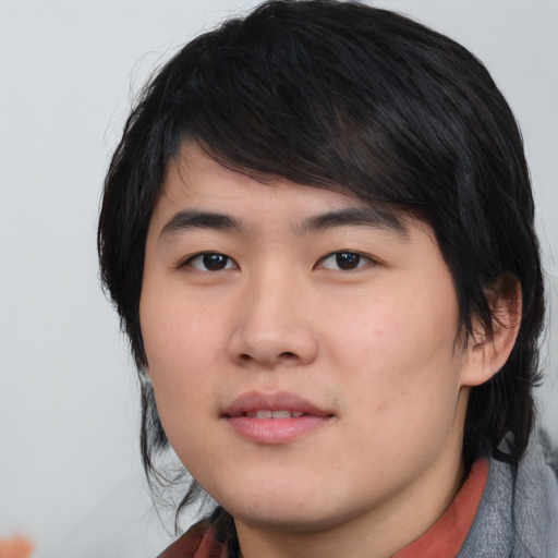 Neutral asian young-adult male with medium  black hair and brown eyes