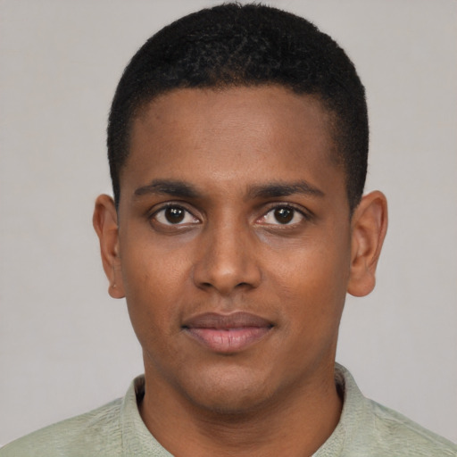 Neutral black young-adult male with short  brown hair and brown eyes