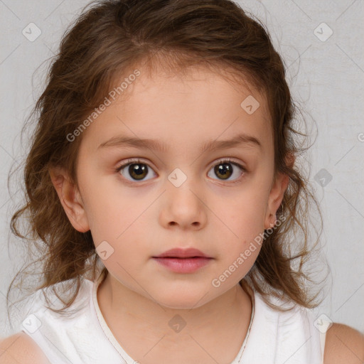 Neutral white child female with medium  brown hair and brown eyes