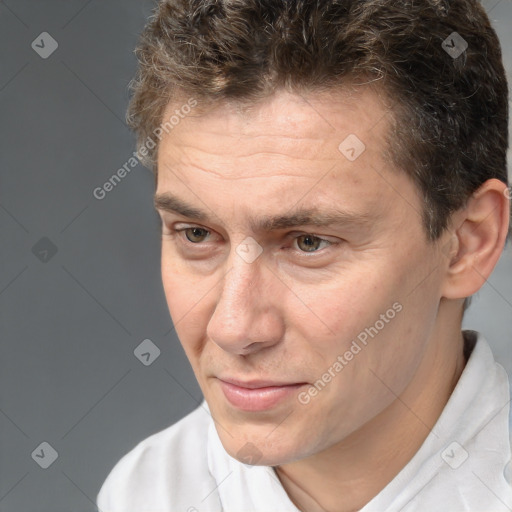 Neutral white adult male with short  brown hair and brown eyes