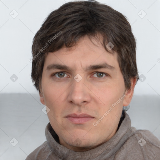 Neutral white adult male with short  brown hair and brown eyes