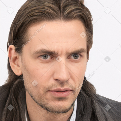 Neutral white adult male with short  brown hair and brown eyes