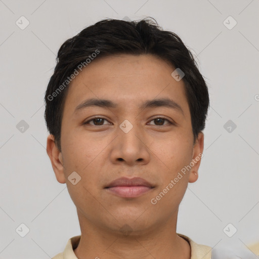 Neutral asian young-adult male with short  brown hair and brown eyes