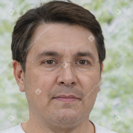 Neutral white adult male with short  brown hair and brown eyes