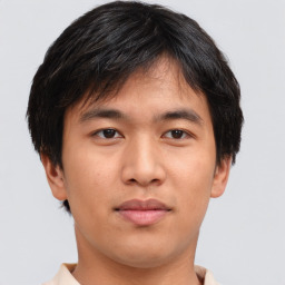 Neutral asian young-adult male with short  brown hair and brown eyes