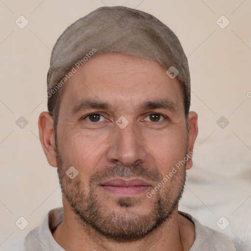 Neutral white adult male with short  brown hair and brown eyes