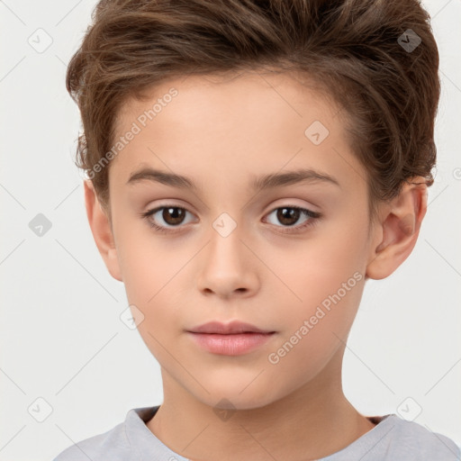 Neutral white child female with short  brown hair and brown eyes