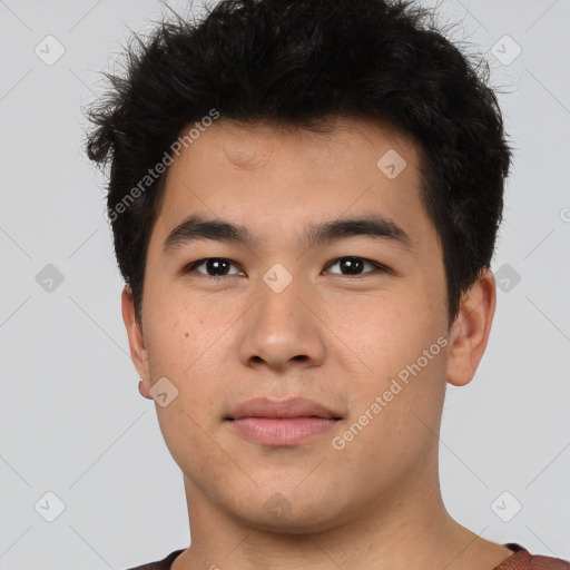 Neutral asian young-adult male with short  brown hair and brown eyes