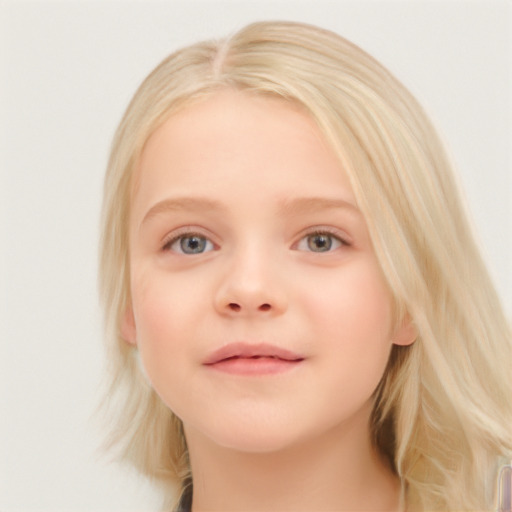 Neutral white child female with medium  blond hair and blue eyes