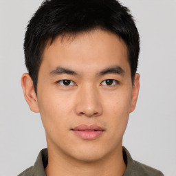 Neutral asian young-adult male with short  brown hair and brown eyes