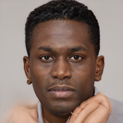 Neutral black young-adult male with short  brown hair and brown eyes