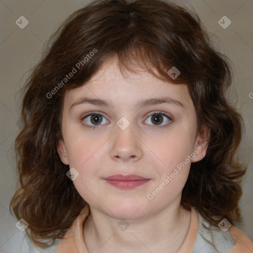 Neutral white child female with medium  brown hair and brown eyes