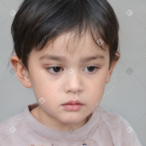 Neutral white child female with short  brown hair and brown eyes