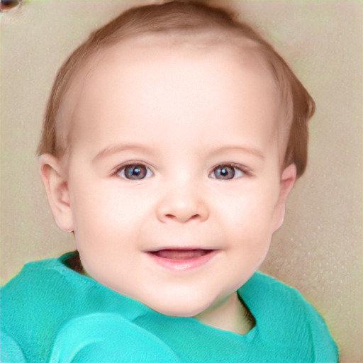 Joyful white child female with short  brown hair and blue eyes