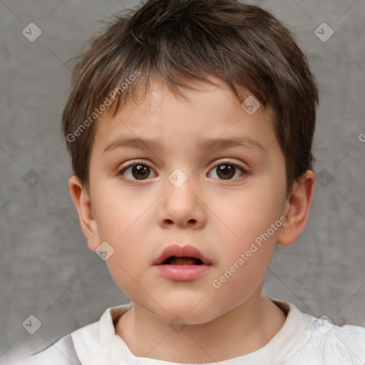 Neutral white child male with short  brown hair and brown eyes