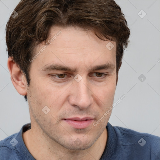 Neutral white adult male with short  brown hair and brown eyes