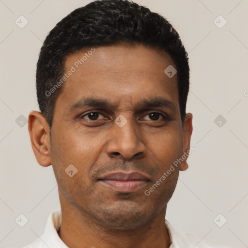 Neutral latino young-adult male with short  brown hair and brown eyes