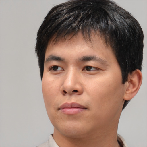 Neutral asian young-adult male with short  black hair and brown eyes