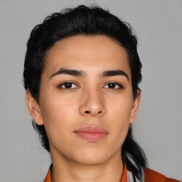 Neutral asian young-adult female with short  black hair and brown eyes