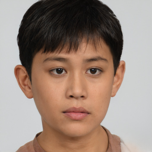 Neutral asian young-adult female with short  brown hair and brown eyes