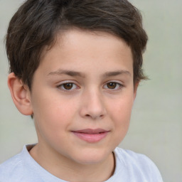 Joyful white child female with short  brown hair and brown eyes