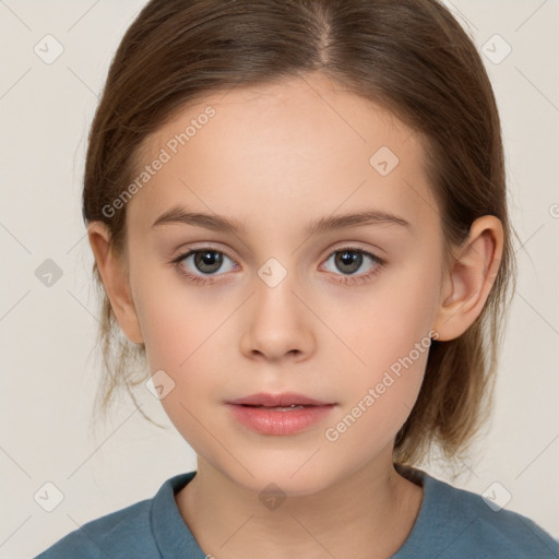 Neutral white child female with medium  brown hair and brown eyes