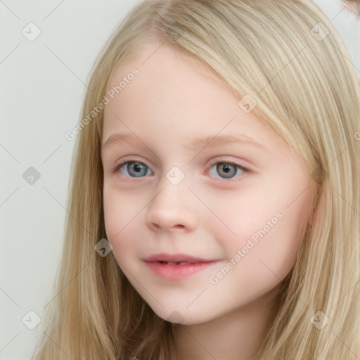 Neutral white child female with long  brown hair and blue eyes