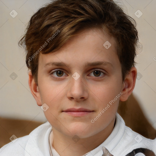 Neutral white child male with short  brown hair and brown eyes