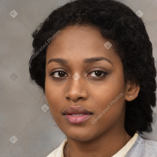 Neutral black young-adult female with medium  black hair and brown eyes