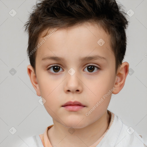 Neutral white child male with short  brown hair and brown eyes