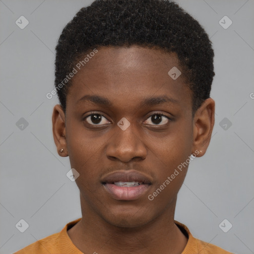 Neutral black young-adult male with short  brown hair and brown eyes